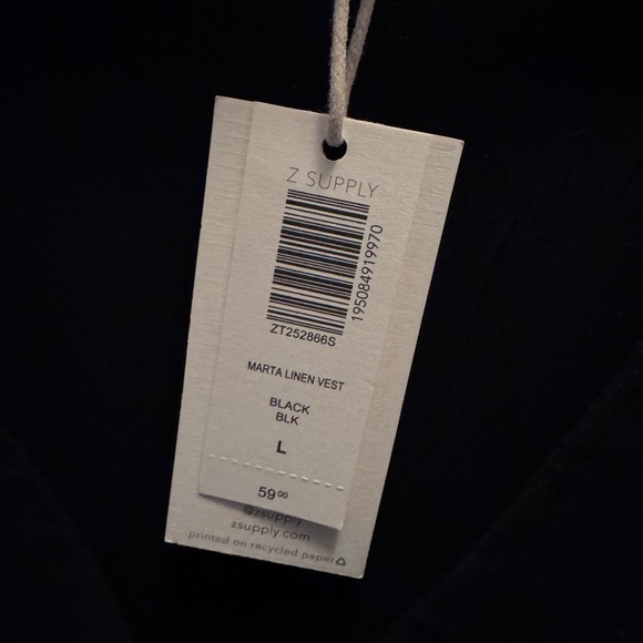 Z Supply Black Button-Front V-Neck Linen Vest - Picture 6 of 7